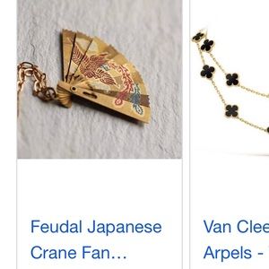 Feudal Japanese Crane Fan necklace charm